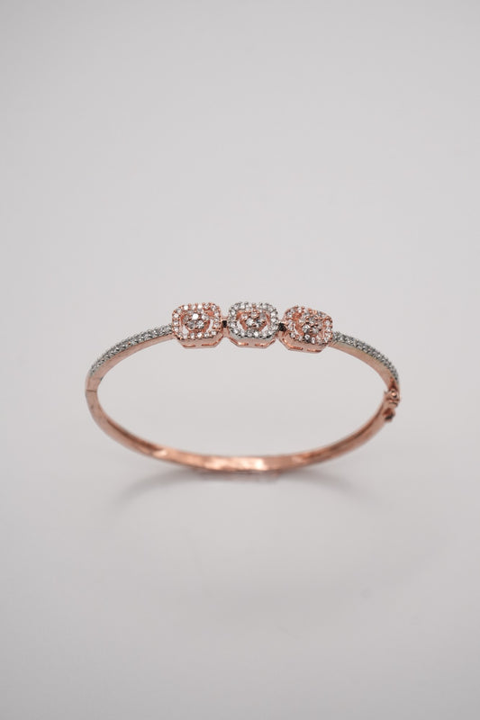 Triple Sparkle: Rose Gold & Crystal Square Bangle