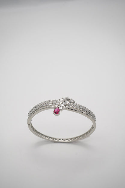 Fuchsia Fusion: Silver Coated & Pink Gemstone Interwoven Bangle