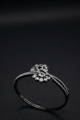 Elegant Silver coated Bangle with Intricate Crystal Floral Motif