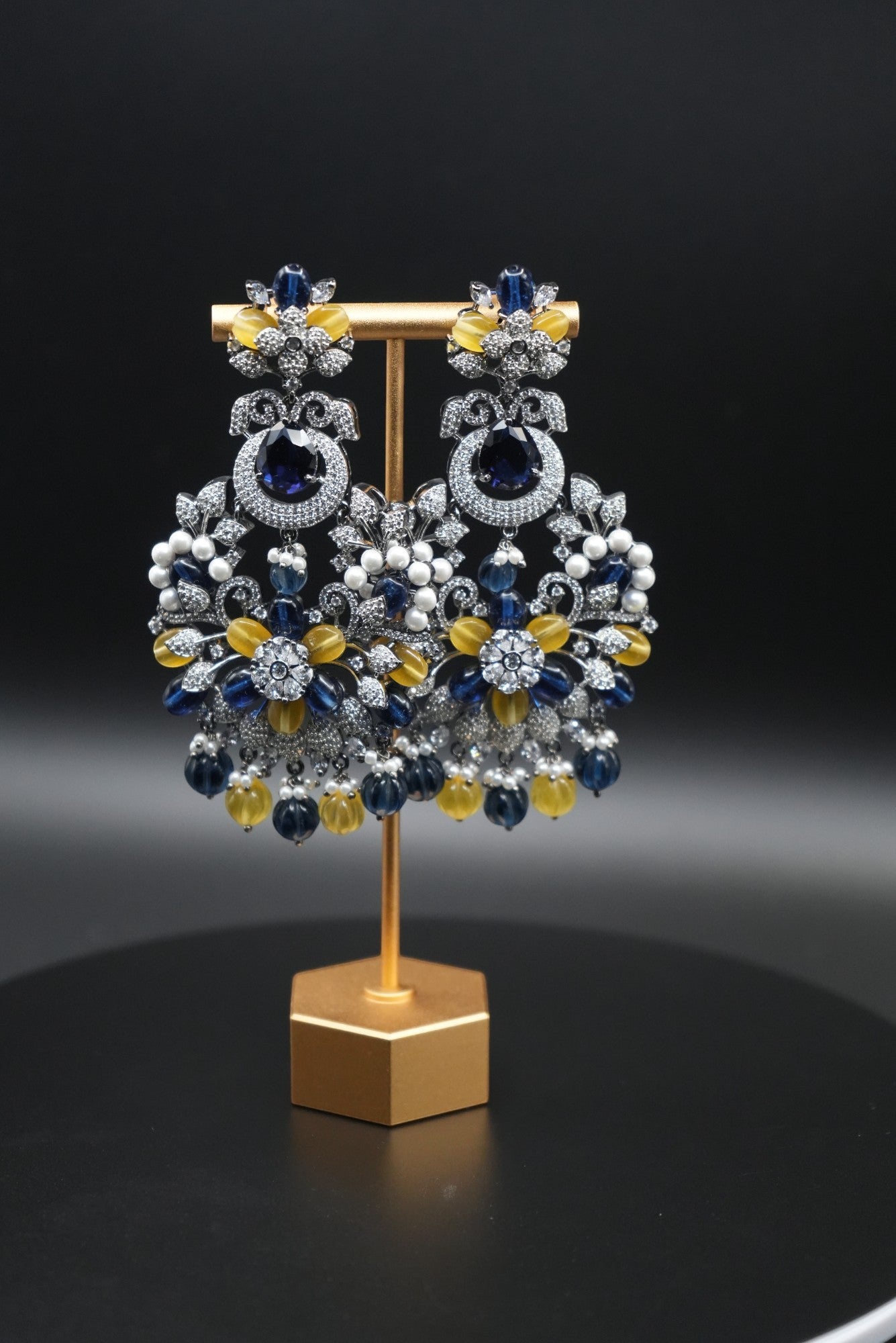 Stunning Gemstone Chandelier Earrings with Intricate Crystal Detailing