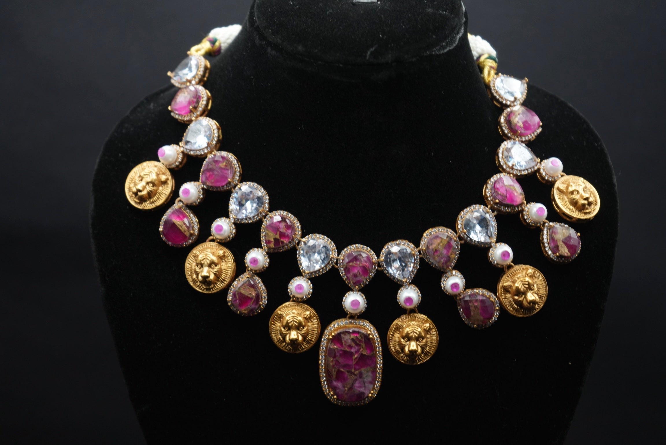 Elegant Pink and White colors stone Jewelry set With Earrings