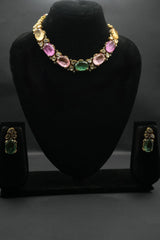 Oval Shaped Gemstones Choker with Earrings