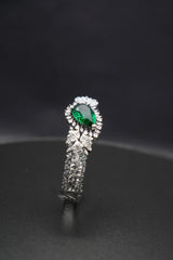 Emerald Elegance: Zircon and Crystal Bangle Bracelet