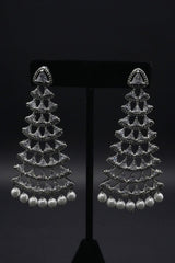 Geometric Glamour Tiered Earrings with Pearl Accents