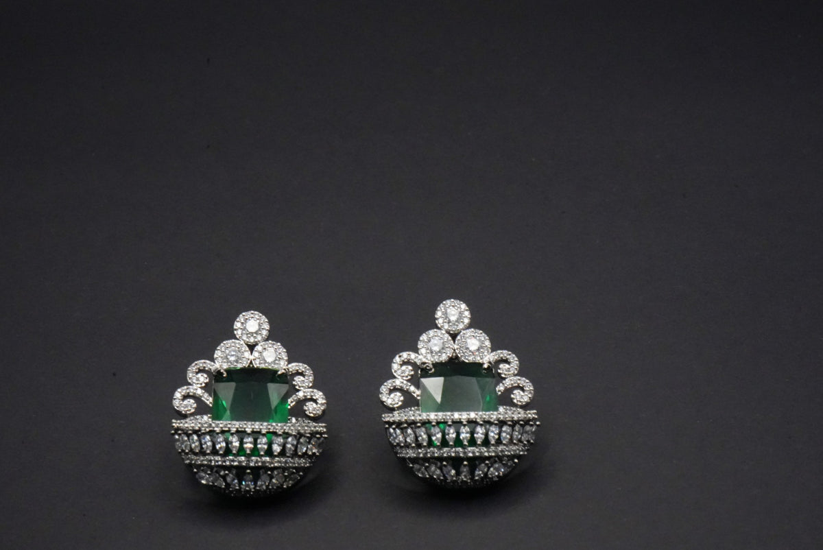 Luxurious Emerald green and CZ (Cubic Zirconia) crystal Earrings.