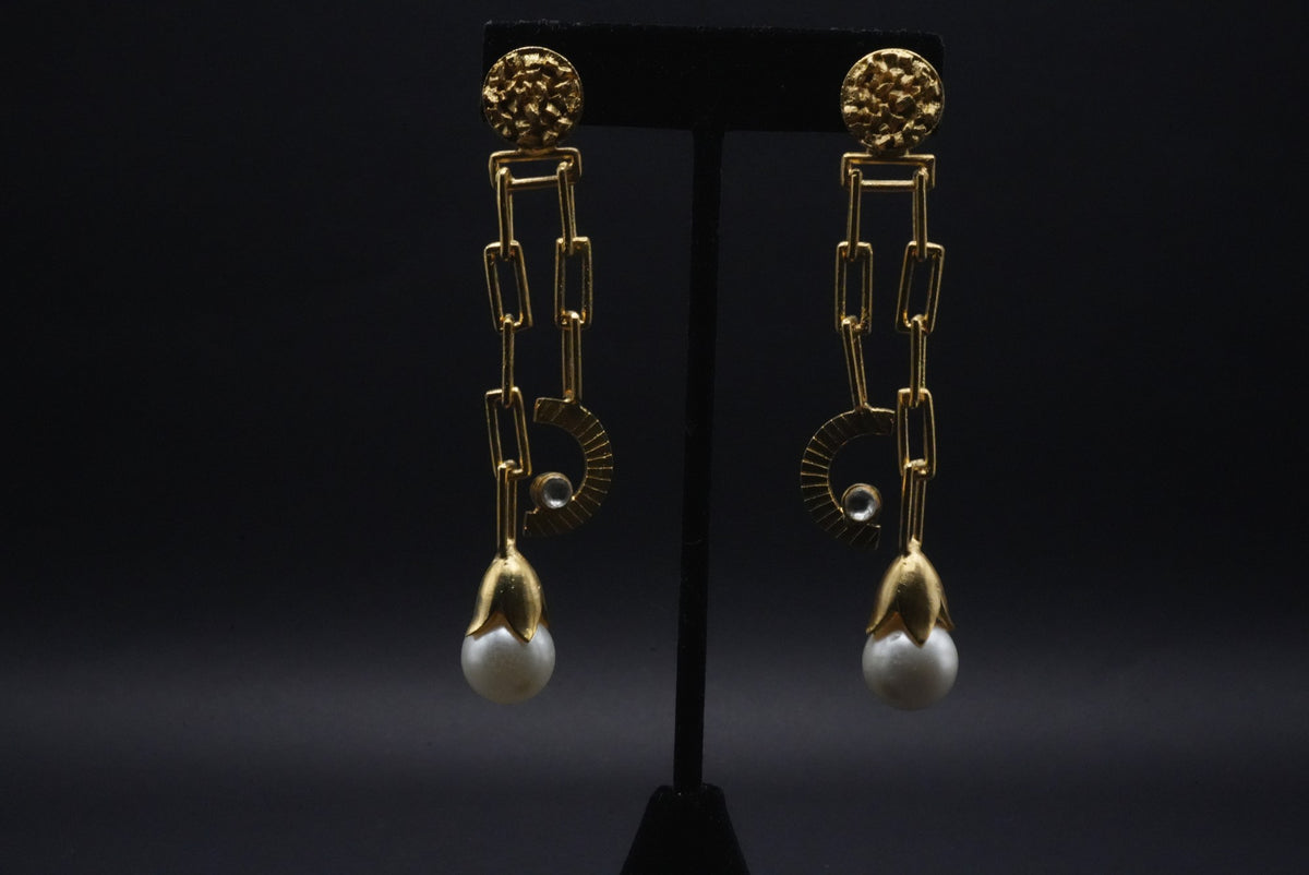 Celestial Charm Gold-Toned Dangle Earrings with Pearls