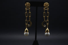 Celestial Charm Gold-Toned Dangle Earrings with Pearls