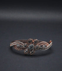 Elegant Rose Gold coated Bangle with Floral Motif CZ Crystals