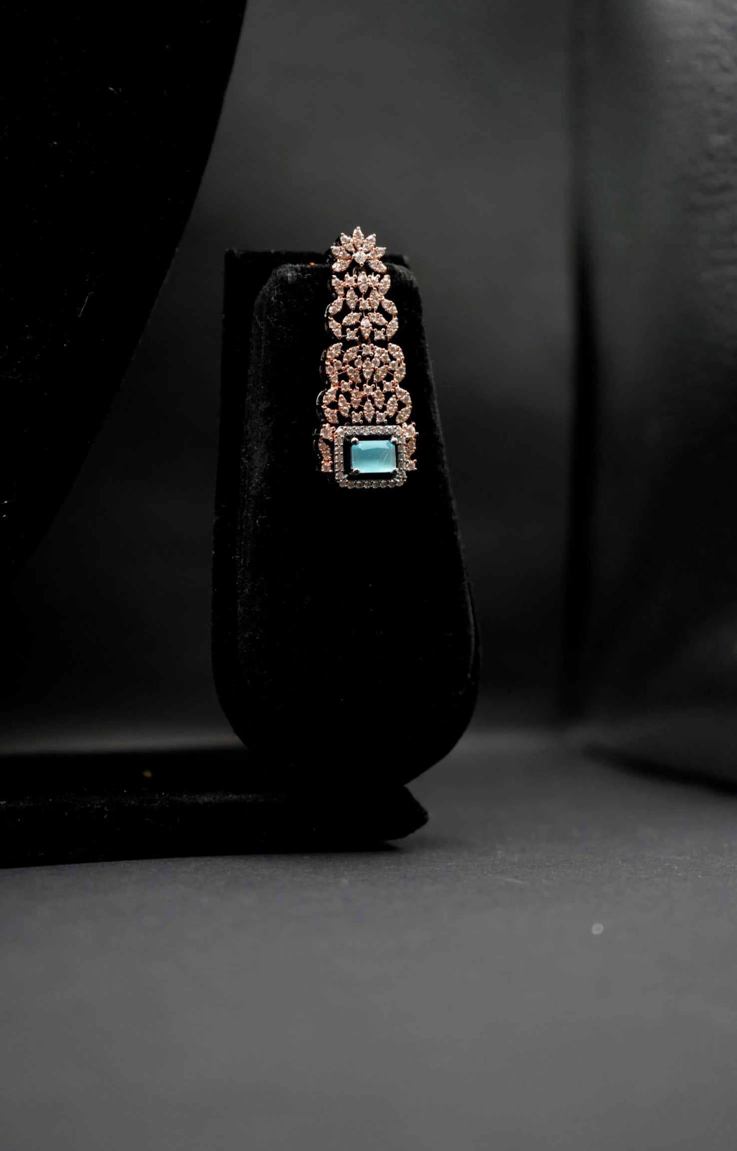 Intricate Silver-Plated Necklace With rose gold combination Set with Aquamarine Accents