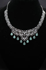 Exquisite Crystal and Aqua Droplet Necklace with Earrings