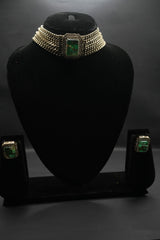 Striking Green Stone Choker Necklace and Earring Set