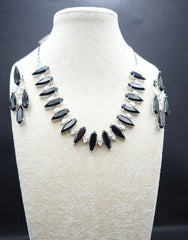 Modern Black Crystal and Clear Crystal Necklace and Earring Set