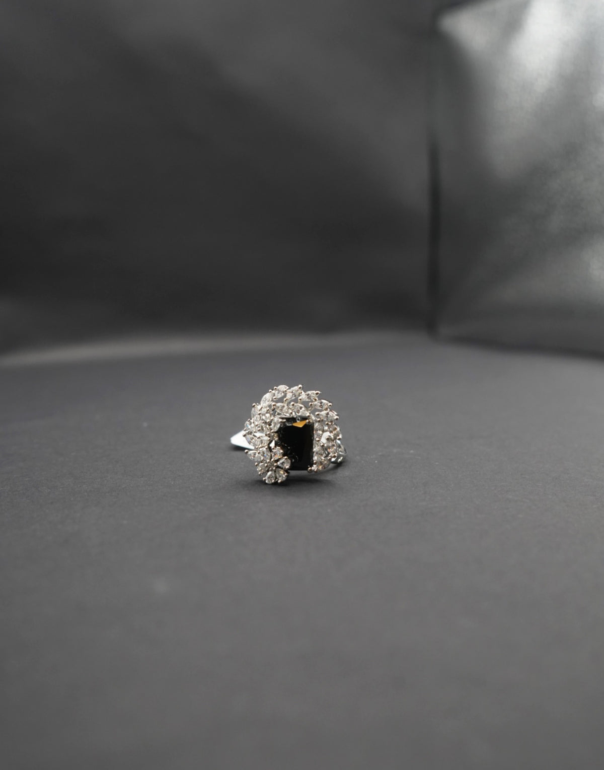 Elegant Black and Crystal Cocktail Ring