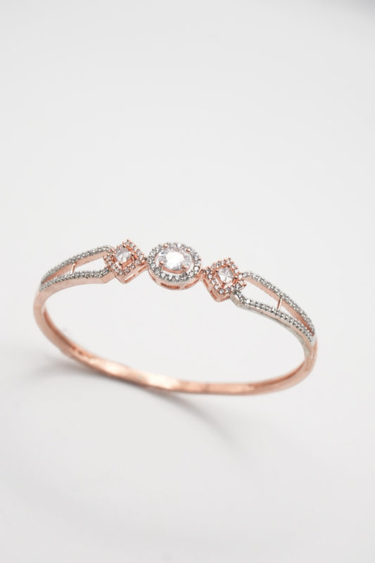 Dazzling Trio: Rose Gold & Crystal Oval & Square Bangle