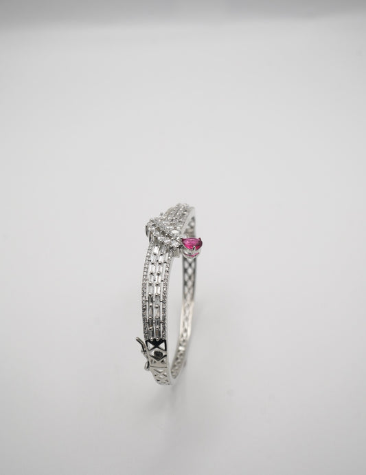 Fuchsia Fusion: Silver Coated & Pink Gemstone Interwoven Bangle