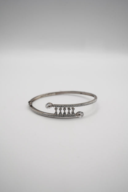 Celestial Arc: Silver Coated & Crystal Open Cuff Bangle