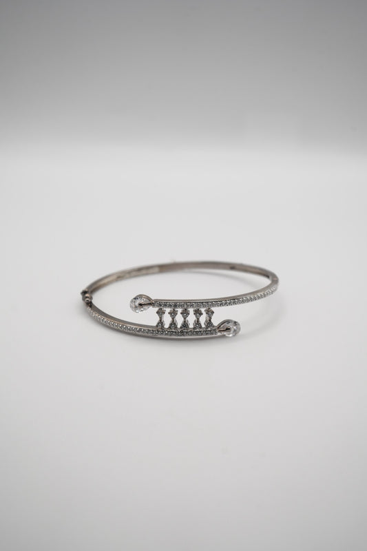 Celestial Arc: Silver Coated & Crystal Open Cuff Bangle