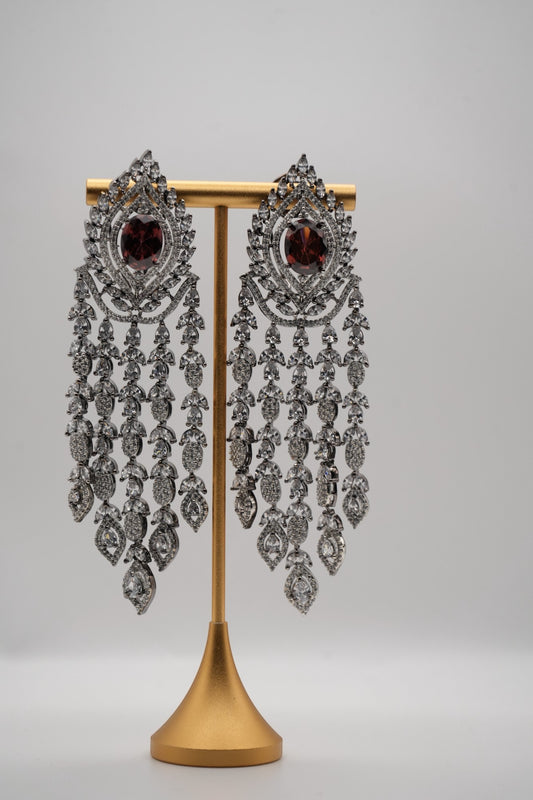 Crimson Majesty: Garnet & Crystal Chandelier Earrings