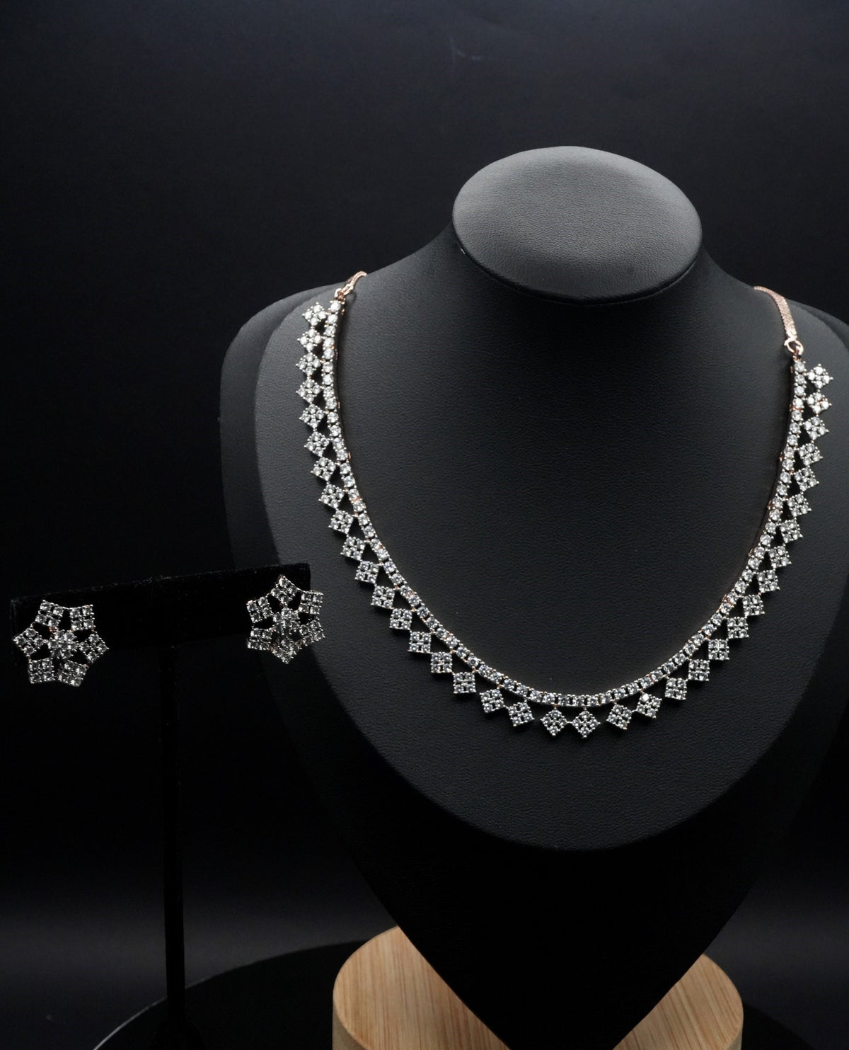 Elegant Square-Cut Cubic Zirconia Necklace and Earring Set