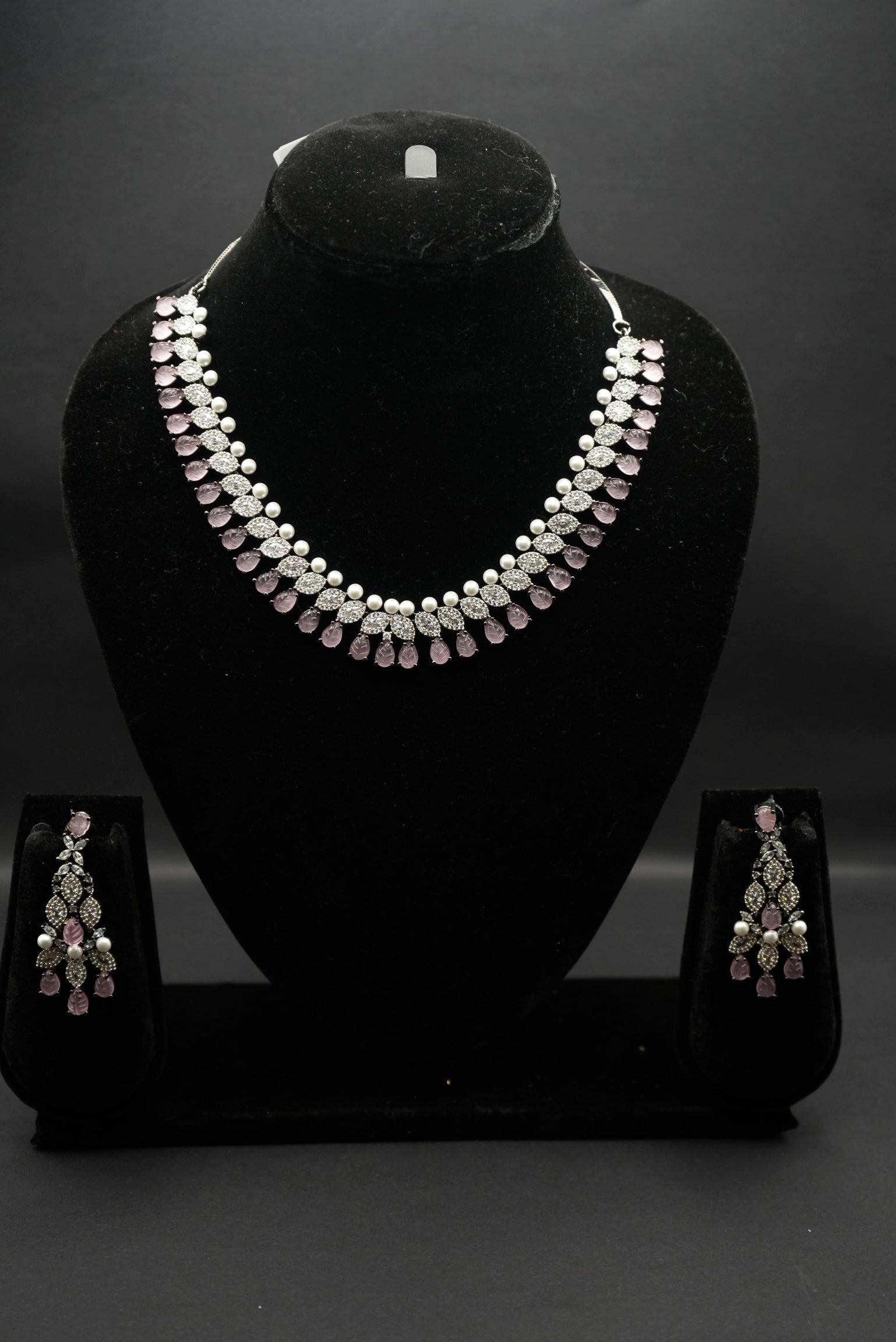 Delicate Pink and Crystal Necklace and Earring Set