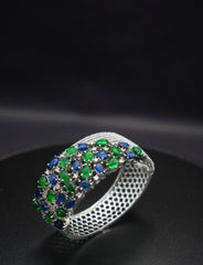 Vibrant Cascade: Blue and Green Crystal Bangle Bracelet