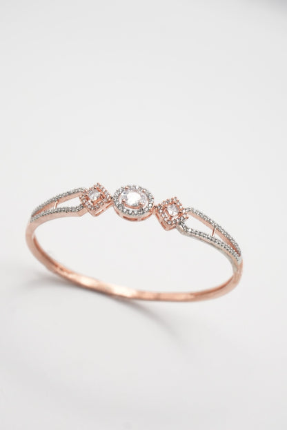 Dazzling Trio: Rose Gold & Crystal Oval & Square Bangle