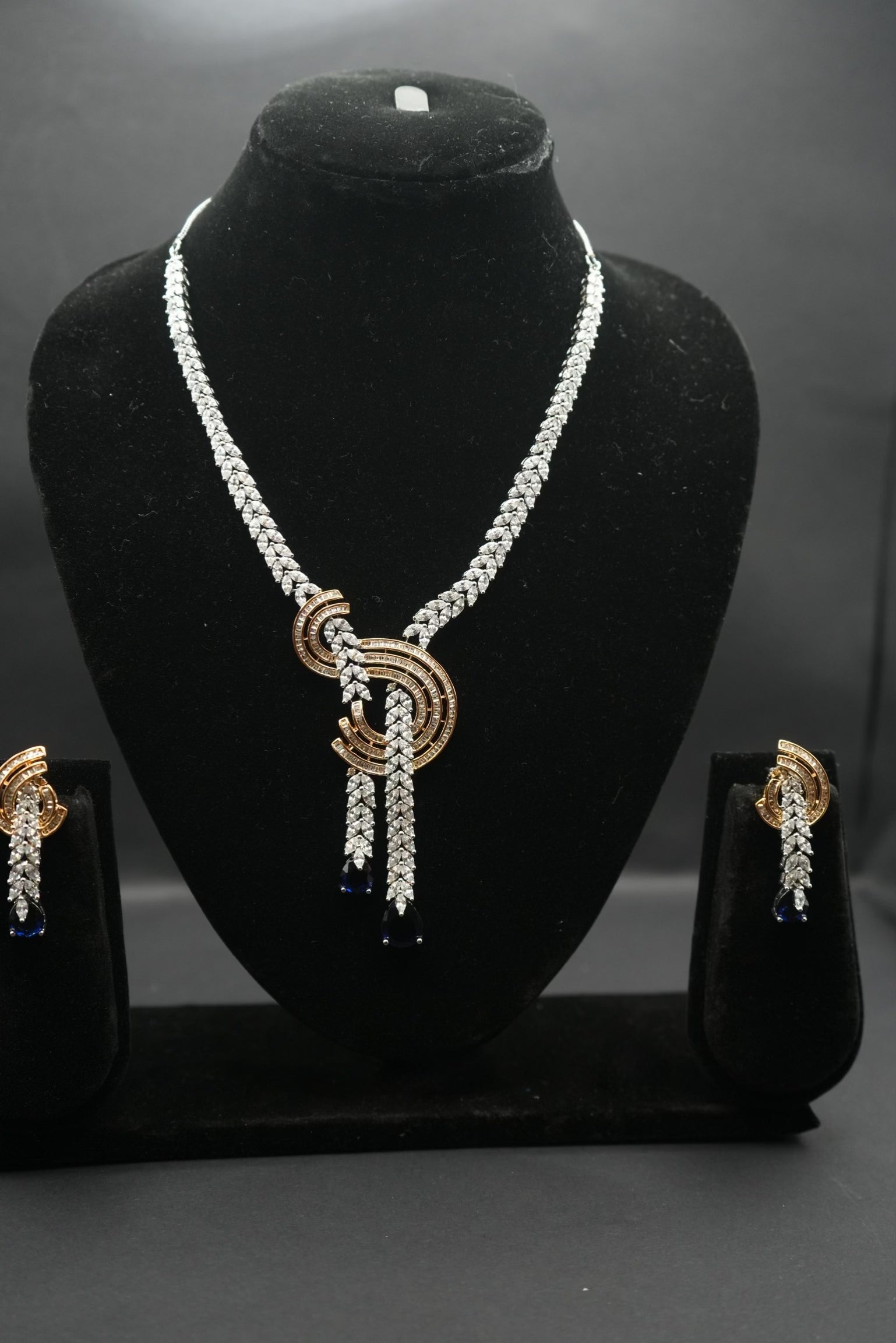 Luxe Cubic Zirconia Necklace Set with Gold Accents