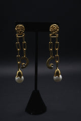 Celestial Charm Gold-Toned Dangle Earrings with Pearls