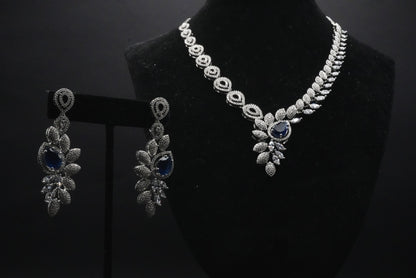 Sapphire and CZ Crystals Leaf Ensemble