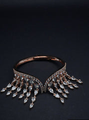 Opulent Rose Gold coated Bangle with Cascading Teardrop Crystal Fringe