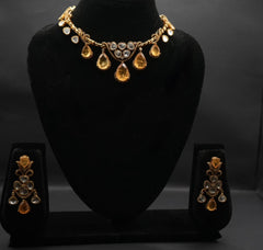 Elegant Gold Color Emerald Drop Necklace Set with Matching Earrings