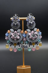 Stunning  Dangler Multi Gemstone Chandelier Earrings with Intricate Crystal Detailing