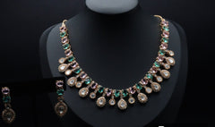 Stunning Necklace with Green, Pink And clear combination with beautiful earrings