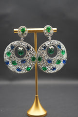 Bold Crystal Circle Earrings with Green and Blue Accents