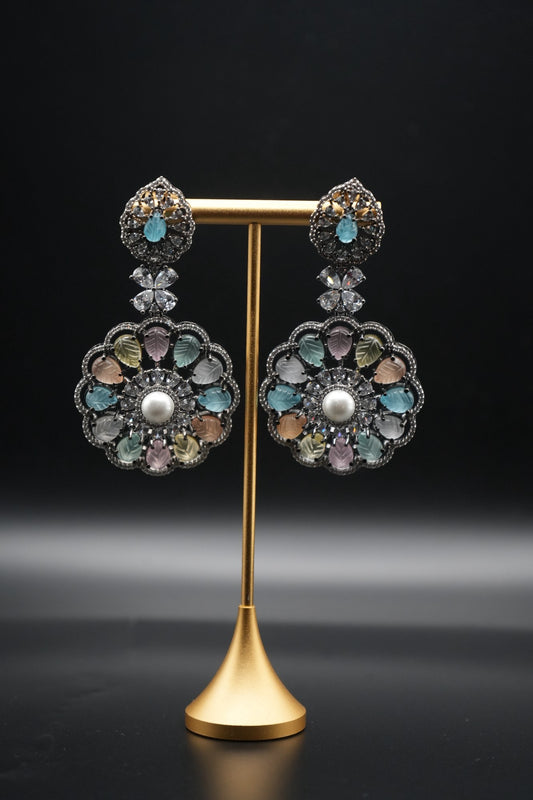 Enchanted Garden: Floral Multi-Gemstone Drop Earrings