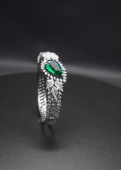 Emerald Elegance: Zircon and Crystal Bangle Bracelet