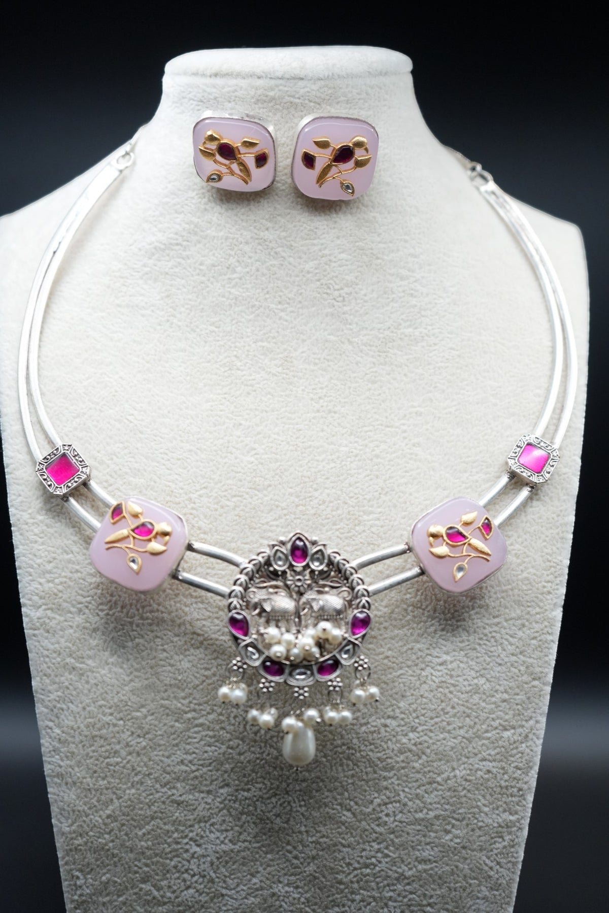 Stunning Necklace with  Pink And clear combination with beautiful Studs.