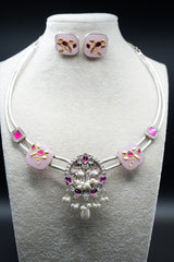 Stunning Necklace with  Pink And clear combination with beautiful Studs.