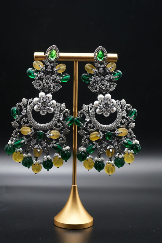 Emerald Bloom: Multi-Gemstone Dangler Earrings