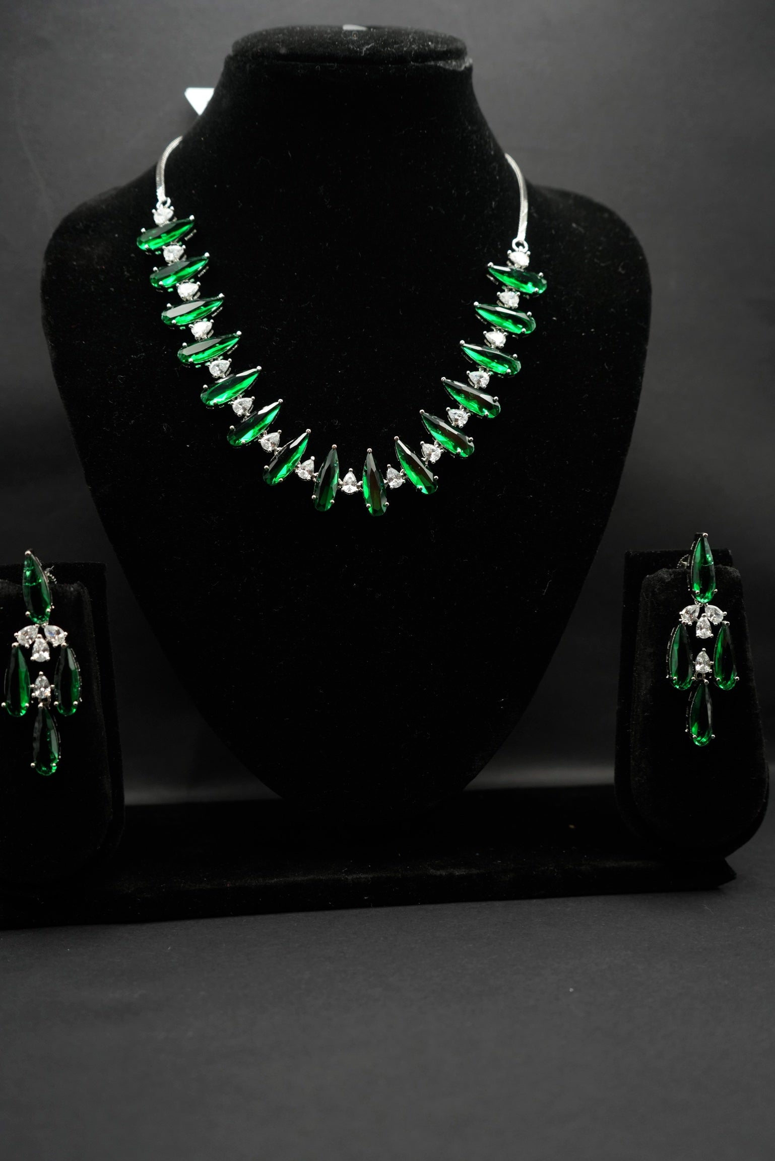 Beautiful Green CZ Necklace with Silver Colour finishing