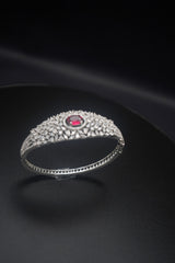 Ruby Royale: Zircon and Crystal Bangle Bracelet