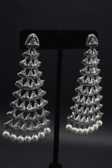 Geometric Glamour Tiered Earrings with Pearl Accents