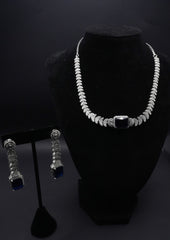 Sapphire and Small stone crystals Simulant Necklace and Earrings Set