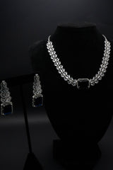 Sophisticated Sapphire and Cubic Zirconia Simulant Necklace and Earrings Set