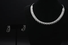 Sleek Argentum white Crystals Simulant Necklace and Earrings Set