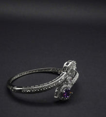 Sophisticated Silver coated Bangle with Dual Stone Accents and CZ Stones like Detailing