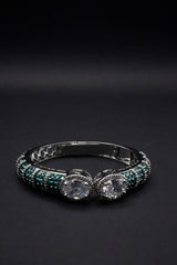 Stunning Silver coated Open Cuff Bangle with Emerald Green and Clear Crystal Accents