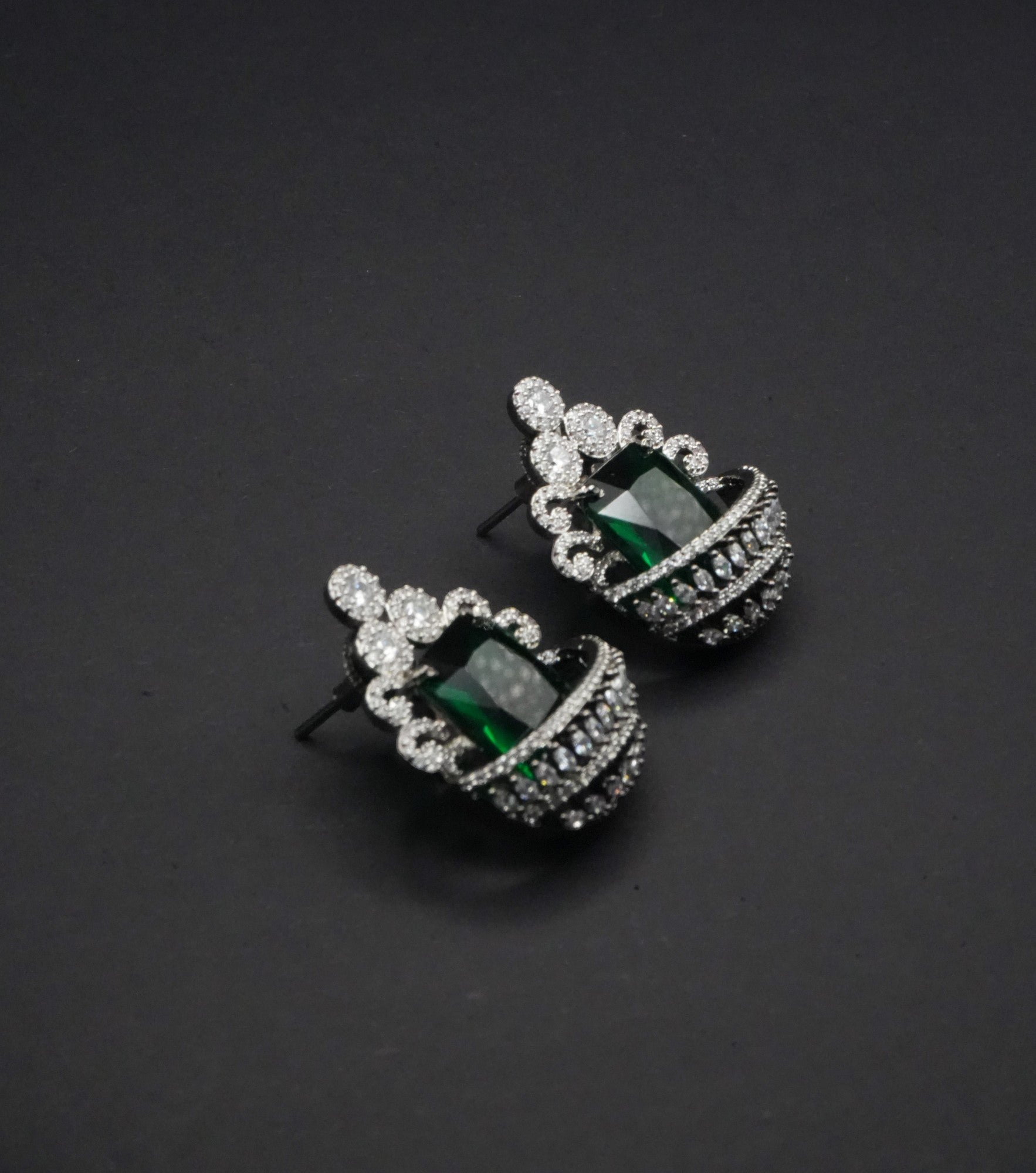 Luxurious Emerald green and CZ (Cubic Zirconia) crystal Earrings.