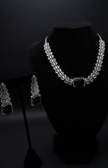 Sophisticated Sapphire and Cubic Zirconia Simulant Necklace and Earrings Set