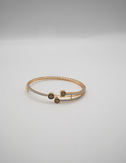 Cosmic Duo: Rose Gold & Crystal Double Band Bangle